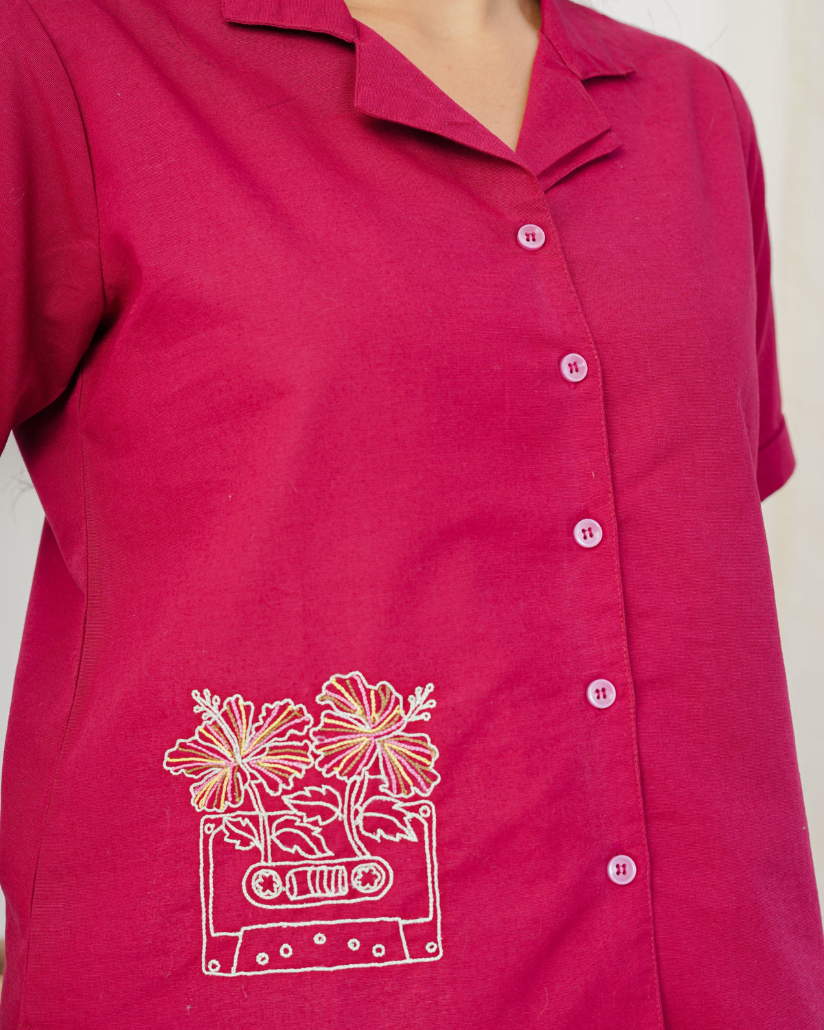 Magenta Cassette Hand Embroidered Shirt Top