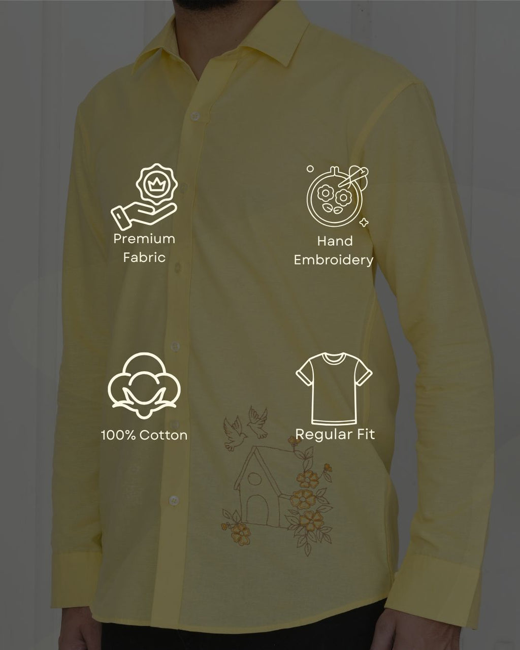 Yellow Bird House Hand Embroidered Shirt
