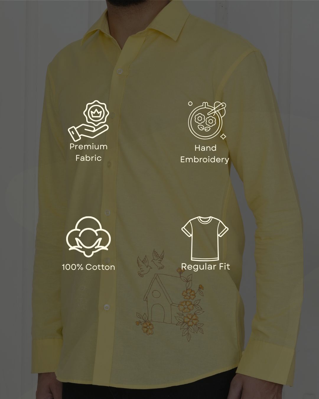 Yellow Bird House Hand Embroidered Shirt