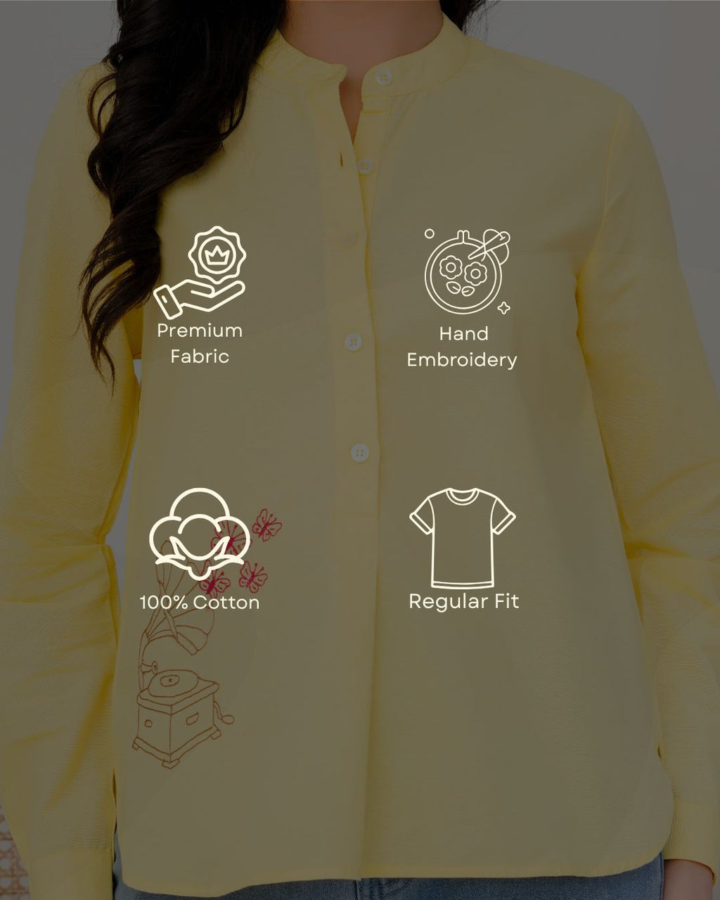 Yellow Gramophone Hand Embroidered Top