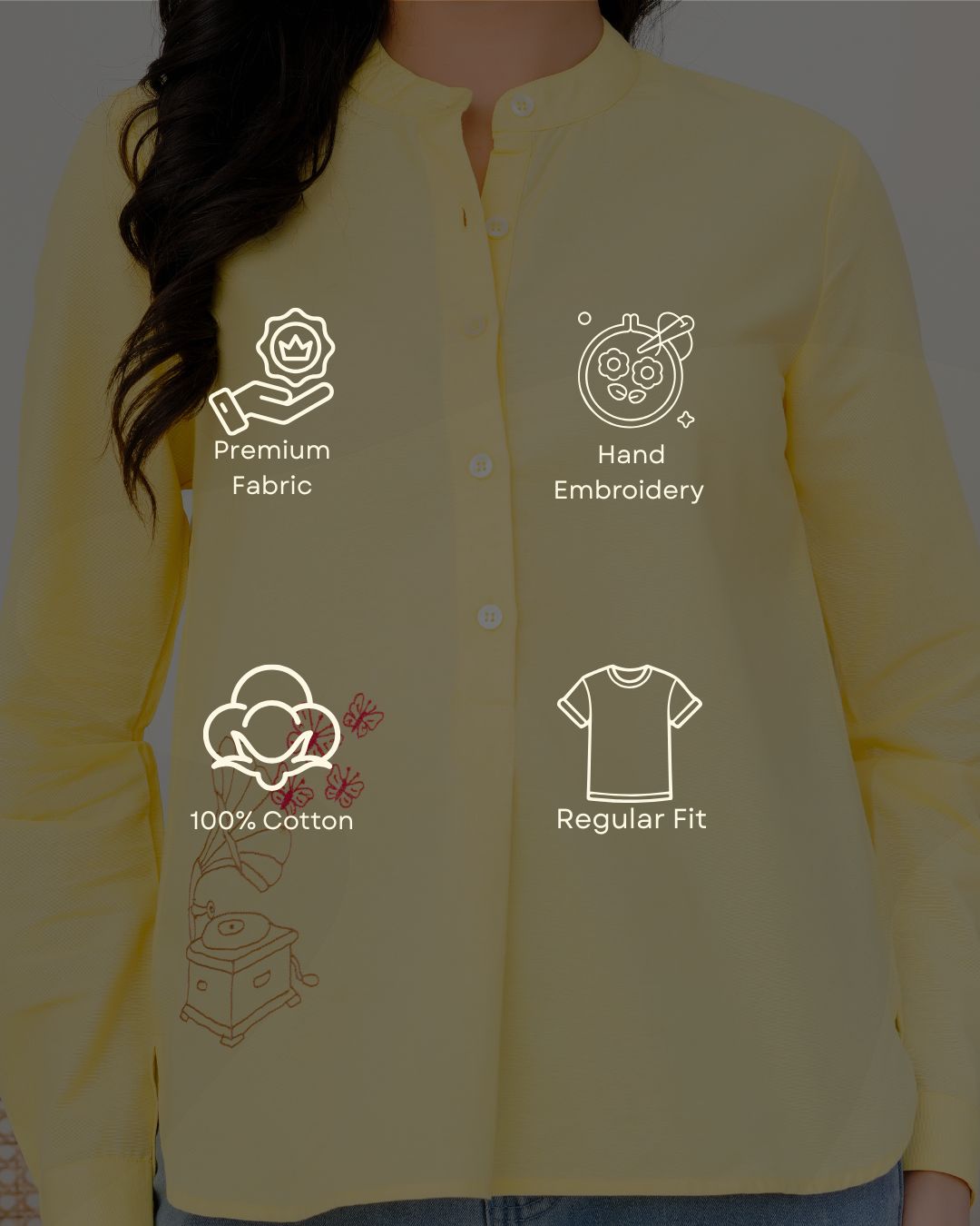 Yellow Gramophone Hand Embroidered Top