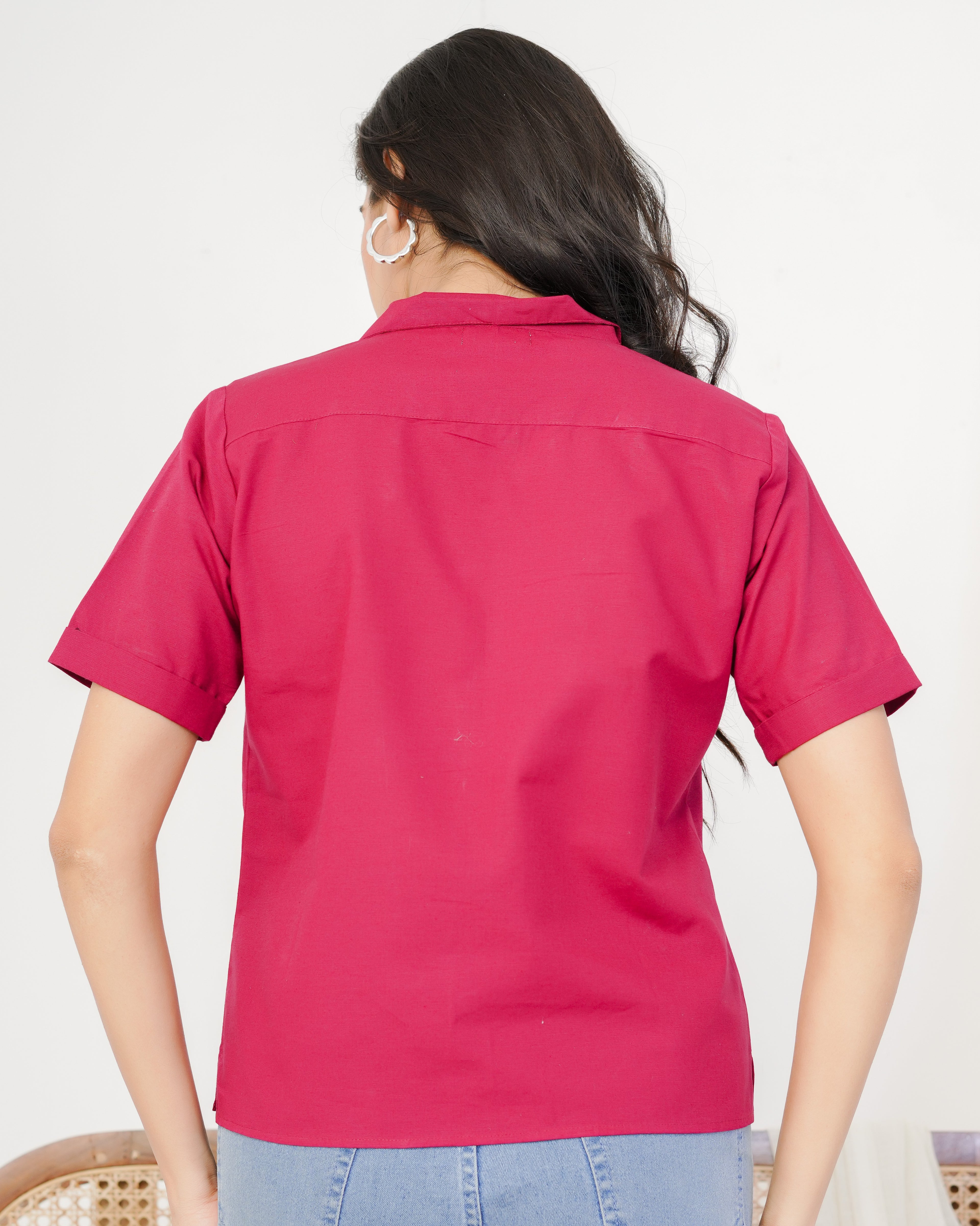 Magenta Cassette Hand Embroidered Shirt Top