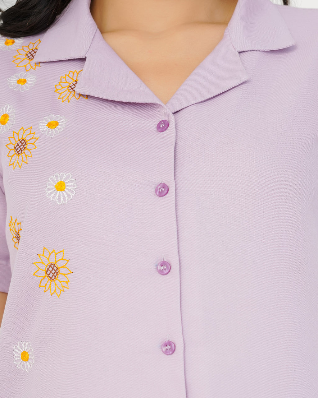 Lavender Sunflower Hand Embroidered Shirt Top