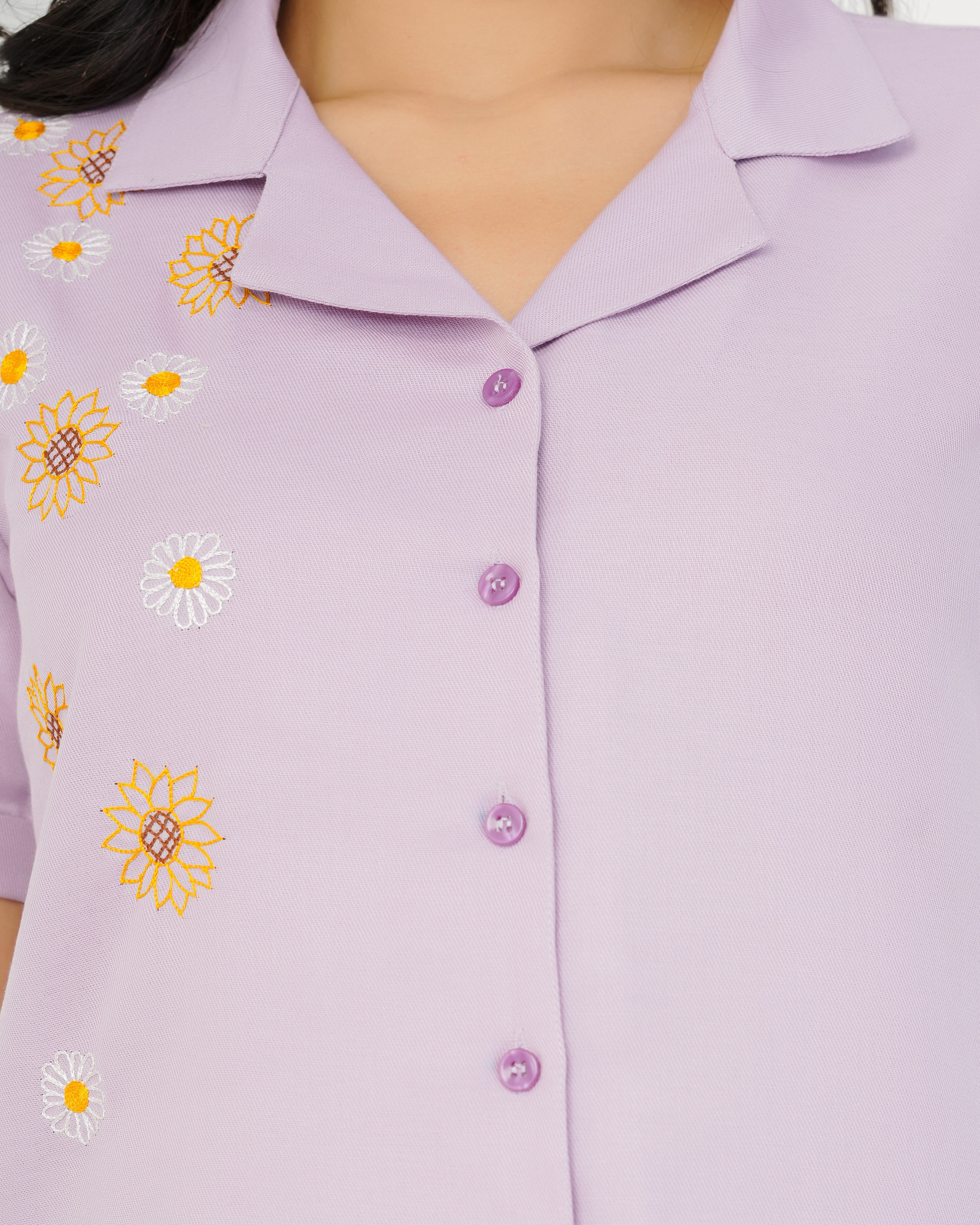 Lavender Sunflower Hand Embroidered Shirt Top